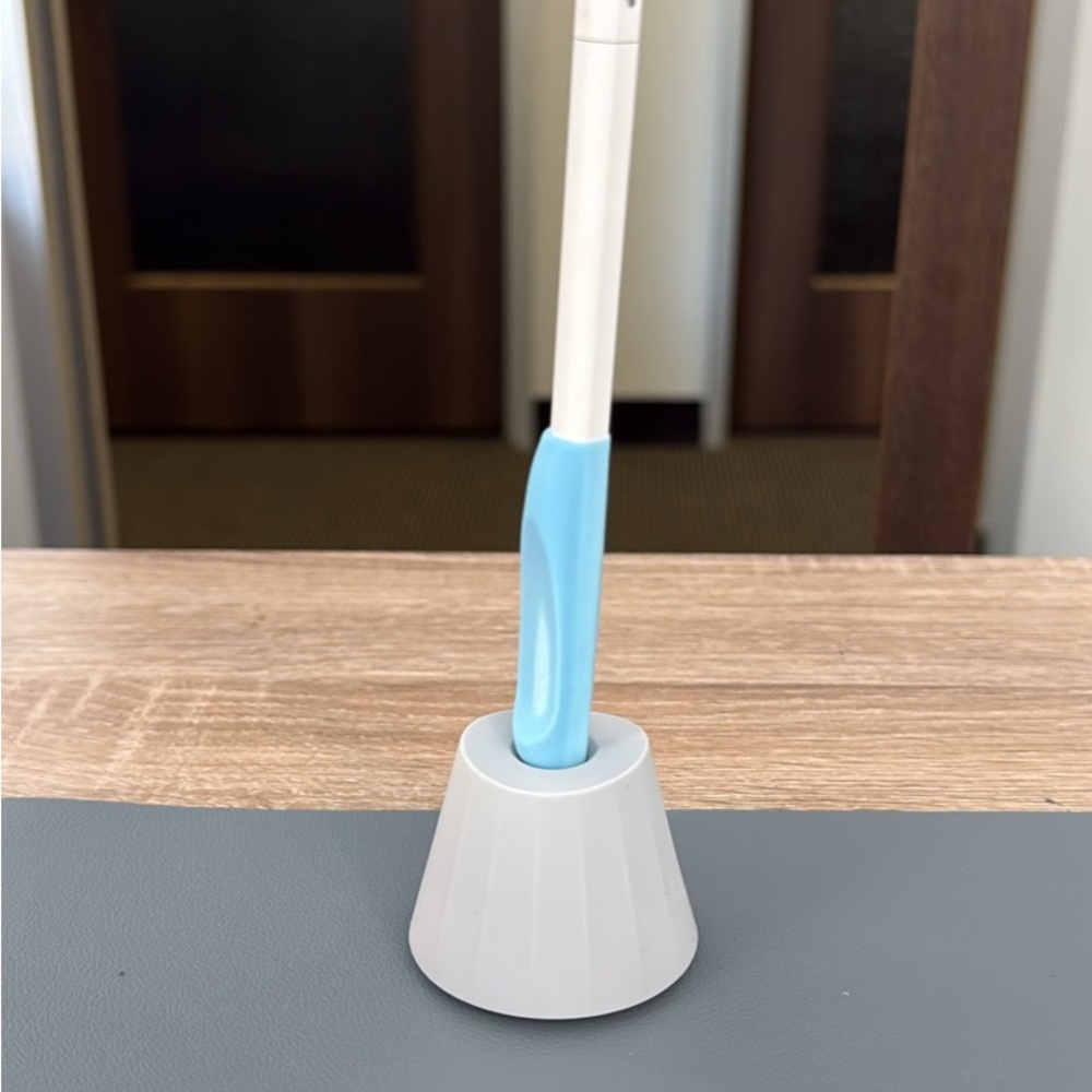 White and Blue Toilet Brush with Holder